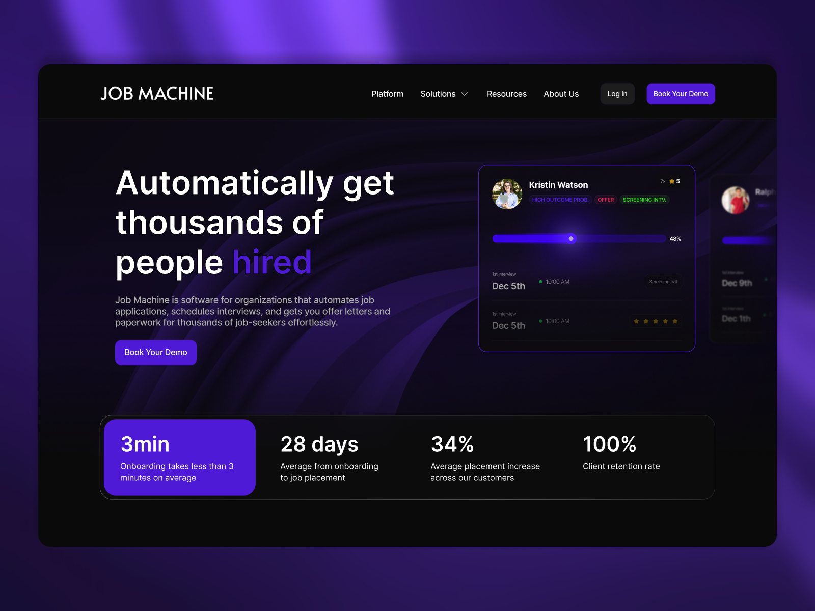 Website for an Automated Lead Generation Service – Job Machine design framer hunter job landing page lead purple saas ui ux webdesign