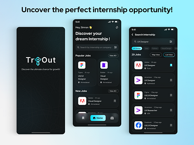 🚀TryOut – Internship Discovery App UI design