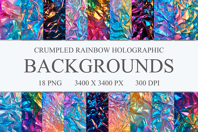 Crumpled Rainbow Holographic Backgrounds backdrop background colorful crumpled digital gradient holographic paper png rainbow texture