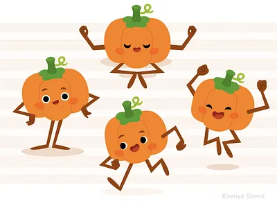 Cute Pumpkin Vegetable Character Design adobe illustrator autumn cartoon cartoon pumpkin character children cute eco for kids fun halloween illustration kawaii orange poses pumpkin vector vegetables veggies