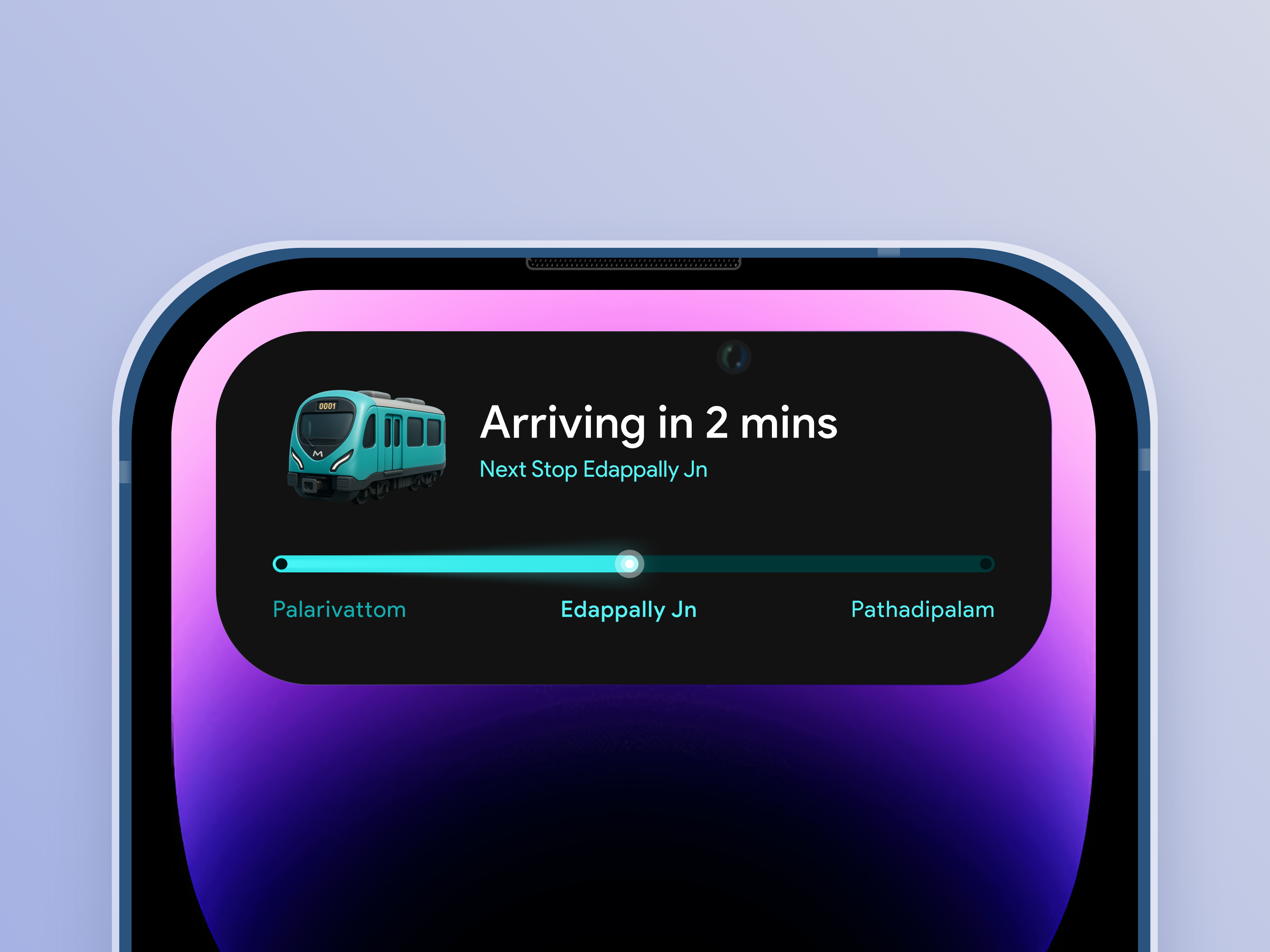 Kochi Metro IOS Widget 3d clean dailyui design dynamic island ios kmrl kochi map metro minimal rail simple stop train travel time ui ux widget