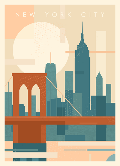 New York City - Retro Minimalist america brooklyn cityscape graphic design illustration manhattan minimalist new york new york city newyor nyc poster retro skyline usa vintage
