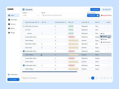 CMMS Redesign Concept cmms dashboard redesign tables ui