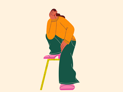Chair 2d chair character design flat girl illustration vector yellow