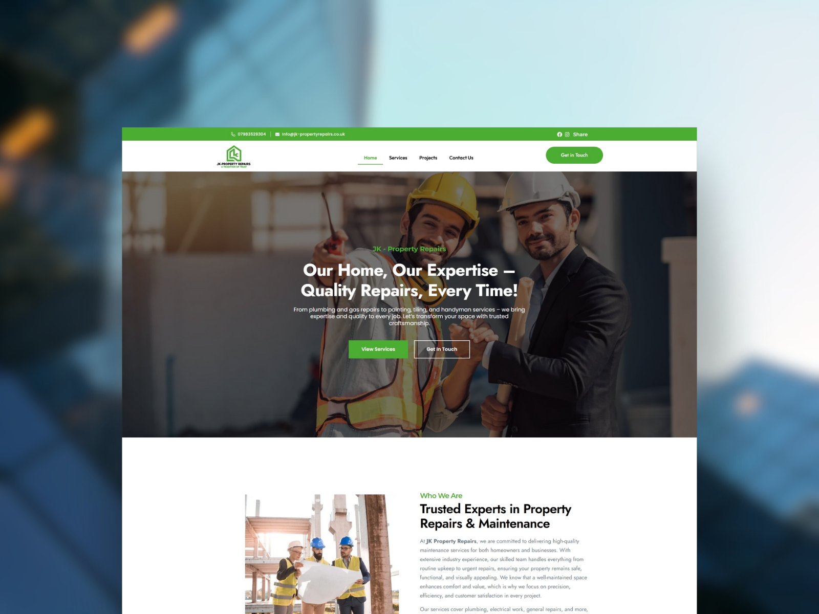 Jk Property Repairs - Wordpress Elementor Template business construction elementor elementor pro elementor template figma landing page property repair template web design wordpress wordpress template
