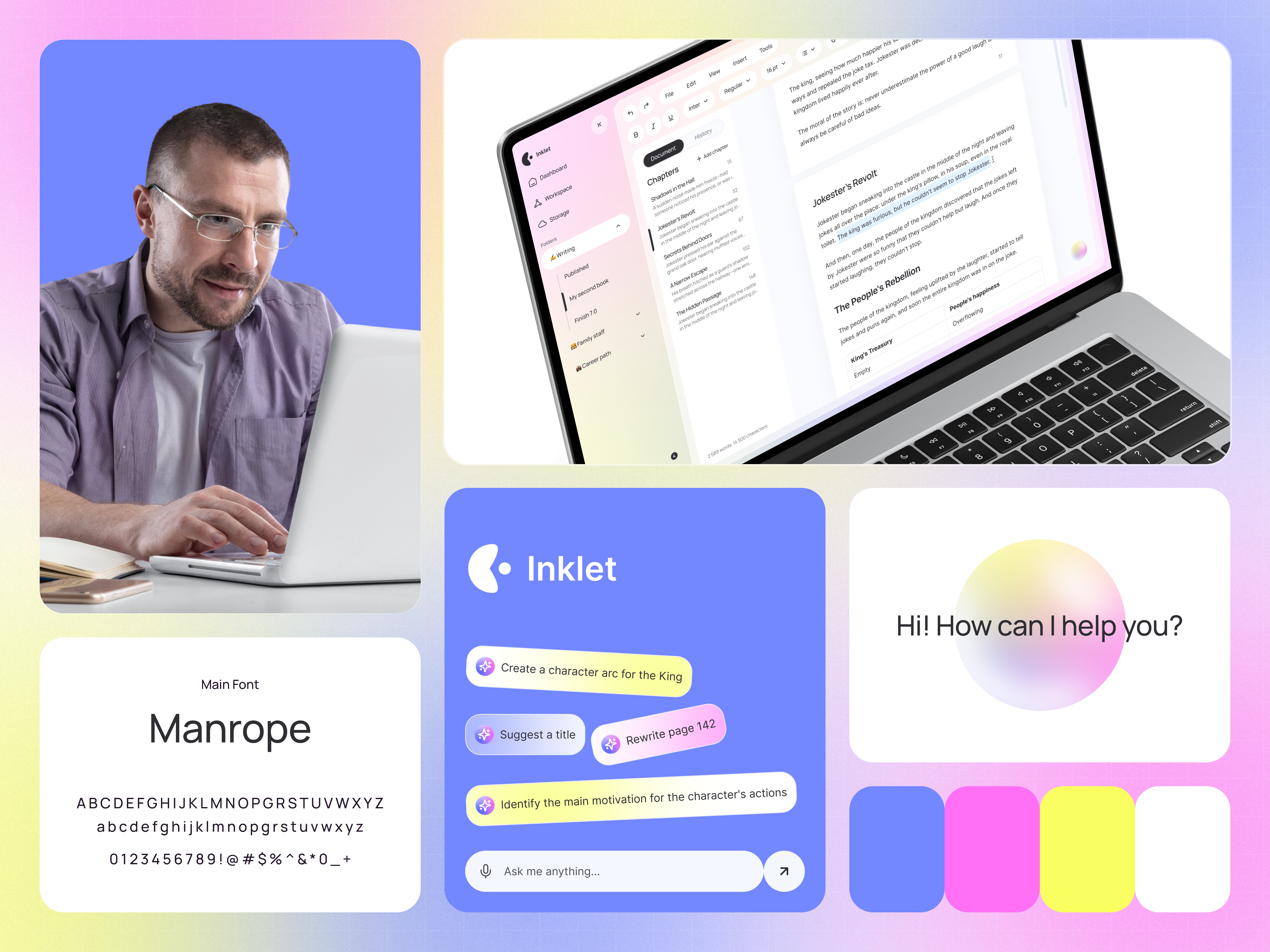 Inklet - Text Management App ai tool aiwriter creativewriting design fictiontools gradientui lighttheme minimalui ui ux uxdesign web website writingapp