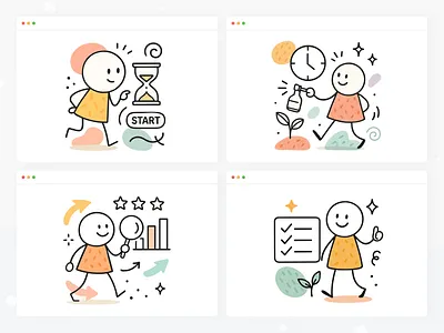 Time Tracking UI Illustrations – Clean & Friendly #16 calendar clock deadline efficiency focus interval log management overview productivity reminder routine schedule session task time timeline timer tracking workflow