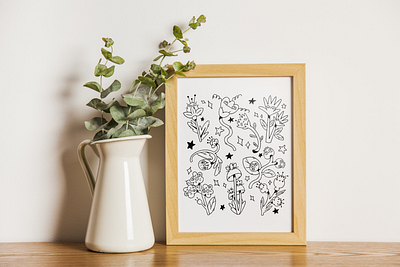 Whimsical Line Art Illustration of Funny Flowers art blackandwhite characterdesign decorative art decorativeart design digital flowers graphic design illustration lineart poster procreate sketch tattoo whimsical