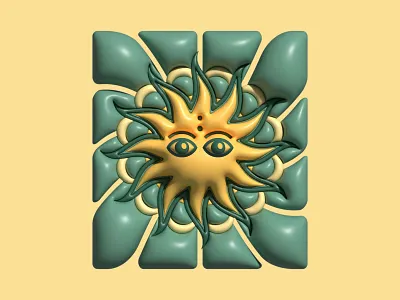 Retro Sun 3D blue branding design digital drink energy icon illustration logo minimal retro sun vector vintage wellness yellow yoga zen