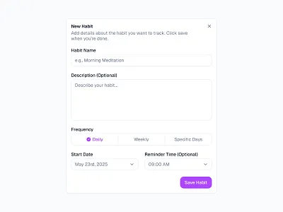 New Habit 📅 button design dialog form forms input minimal modal popup saas ui web design