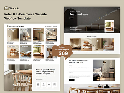 Woodiz - Retail & E-Commerce Website Webflow Template e commerce template mobile friendly online store design product showcase responsive retail website seo friendly shopping website uiux web development webdesign webflow webflow retail template webflow template wood products store