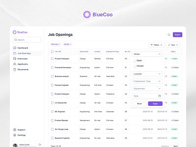 BlueCoo - Recruitment Platform dashboardui filtersui hiringplatform recruitment saas