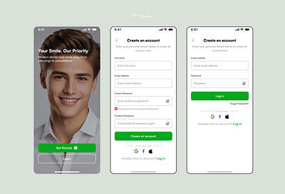 A Dental Care App. From Onboarding Screen to Login ui