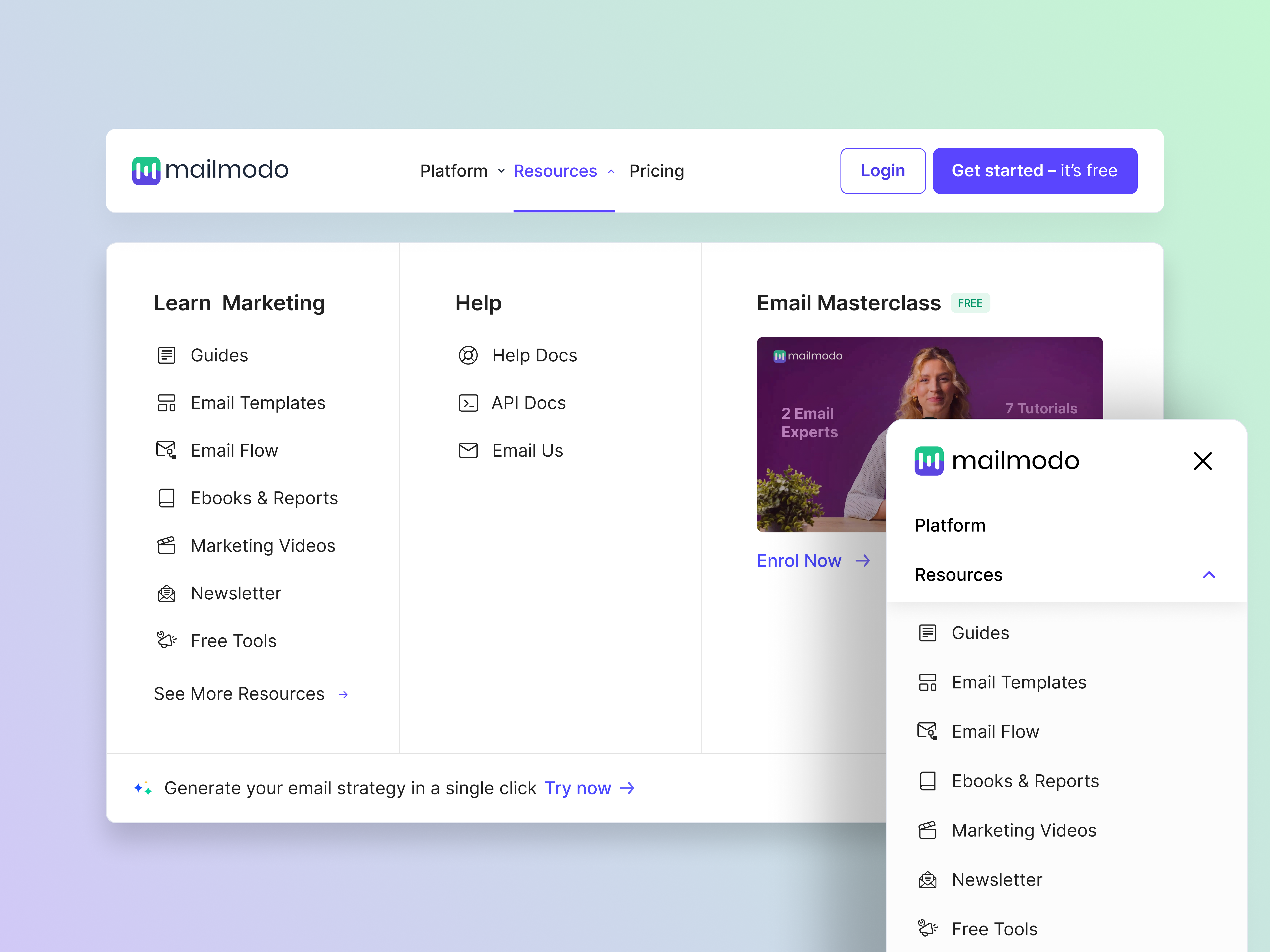 Mega Menu - Saas Marketing Platform clean dribbble email figma for you header icons marketing material mega menu modern new platform resources saas startup ui ux website