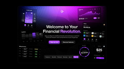 Fintech Hero Section bank blue crypto dark elements financial fintech hero landing menu down page pattern purple revolut section ui