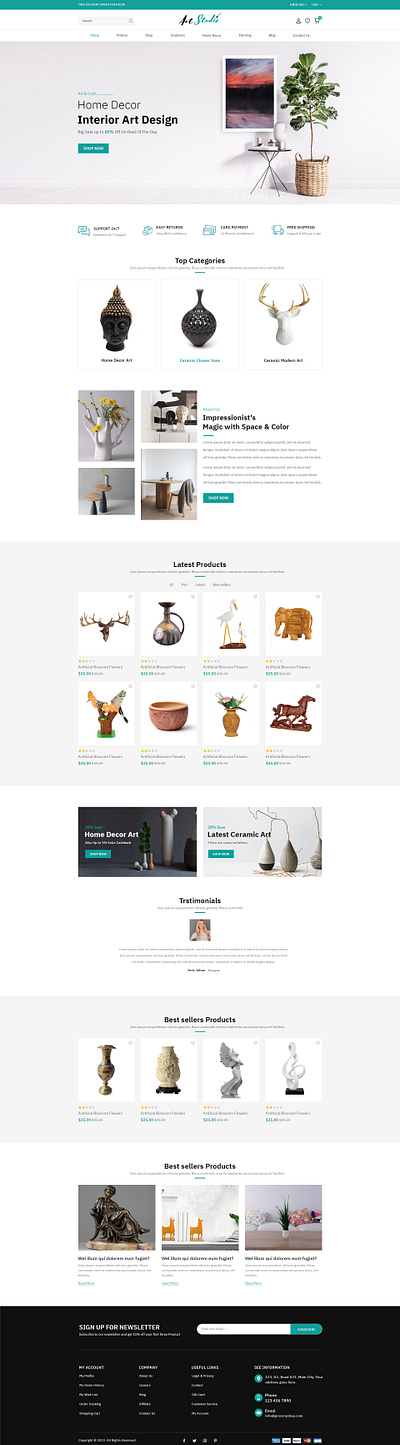 🖼️ Art Studio - Home Decor & Interior Art E-commerce Website artshop cleanui decorui designshowcase ecommerceui figmadesign graphic design homedecor interiordesign minimaldesign modernwebdesign productlandingpage sculpturedesign uiux uxinspiration webdesign