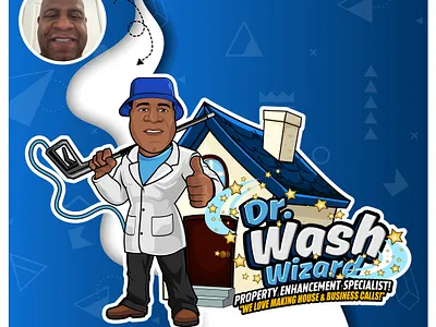 Dr. Wash Wizard Mascot Logo & Wrap Design | Cartoon LogoX business logo cartoon logox cartoon pressure washing logos cartoonlogox designed by cartoon logox logo by cartoon logox pressure washing cartoon logo