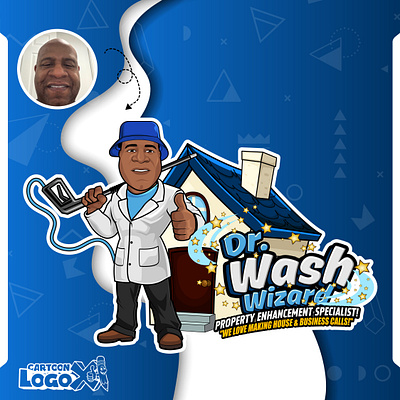 Dr. Wash Wizard Mascot Logo & Wrap Design | Cartoon LogoX business logo cartoon logox cartoon pressure washing logos cartoonlogox designed by cartoon logox logo by cartoon logox pressure washing cartoon logo