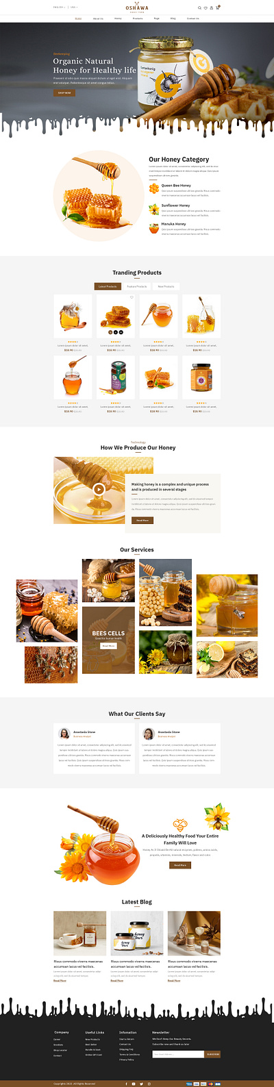Oshawa - Organic Honey Store banner branding design e commerce food beverage graphic design honey products illustration logo minimalistic motion graphics natural products online store organic honey ui uiux web design