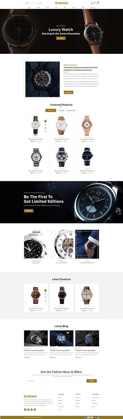 Chrono - Luxury Watch Store animation branding e commerce fashion accessories graphic design logo luxury products luxury watches minimalistic online store swiss watches ui uiux watch web design
