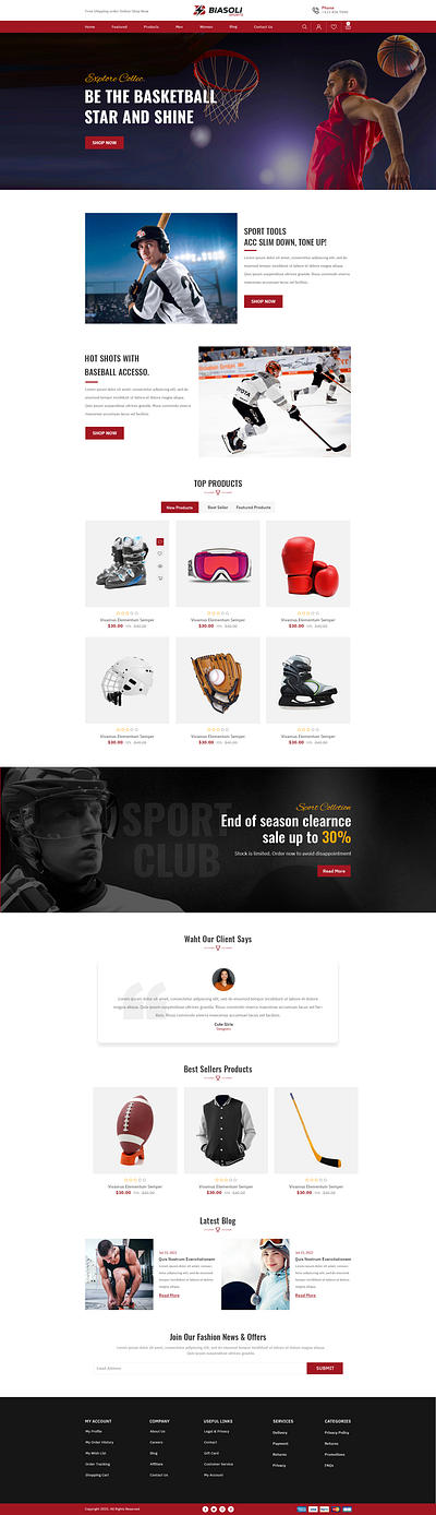 Biasoli - Sports Gear & Equipment Store athletic products banner basketball boll branding design e commerce graphic design logo minimalistic motion graphics online store sports sports equipment sports gear ui uiux web design