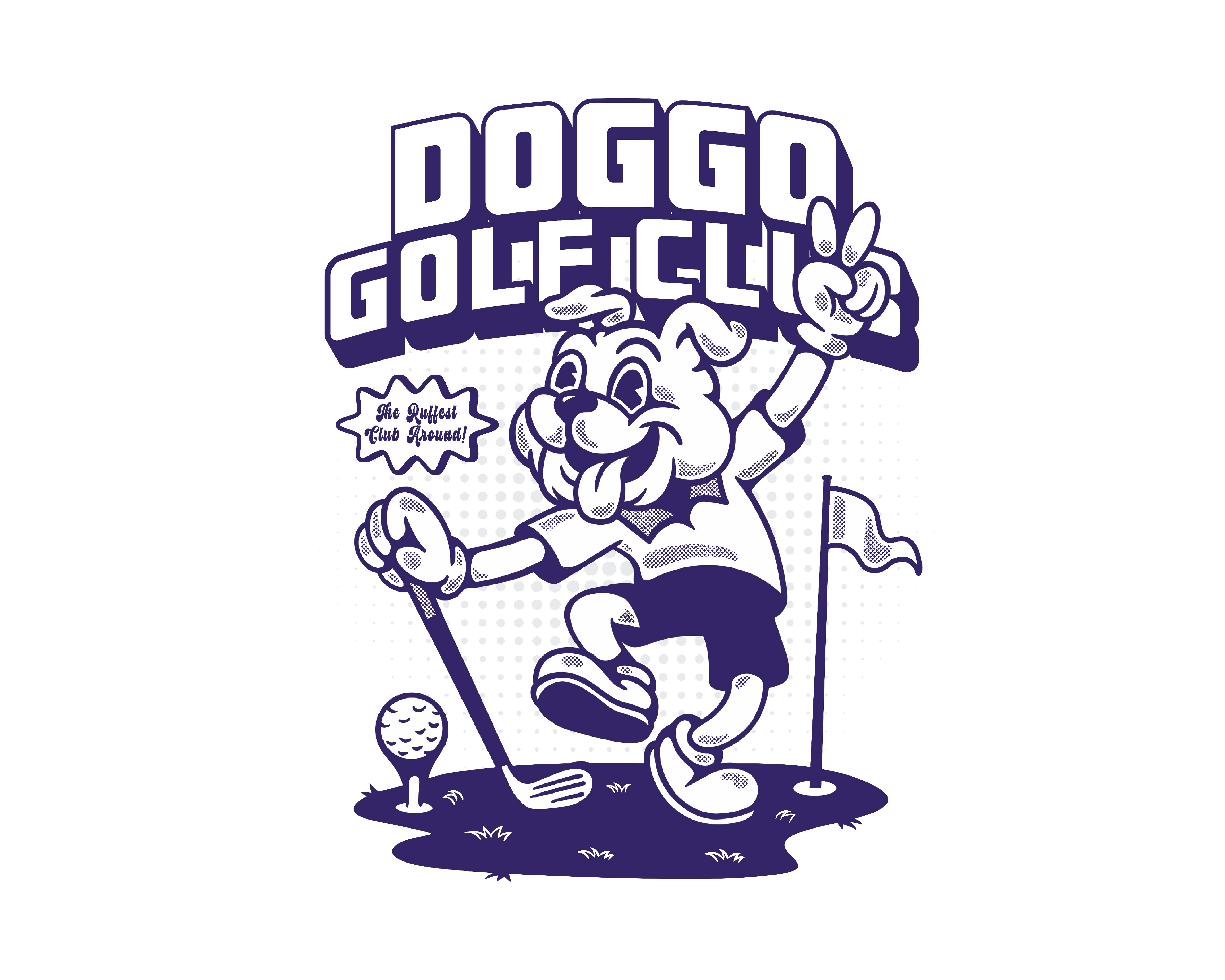 DOGGO GOLF CLUB apparel art character design characterdesign characters cute art cute illustration design dog dog cartoon dog golf dog illustration golf golf cartoon golf design illustration retro sport t shirt