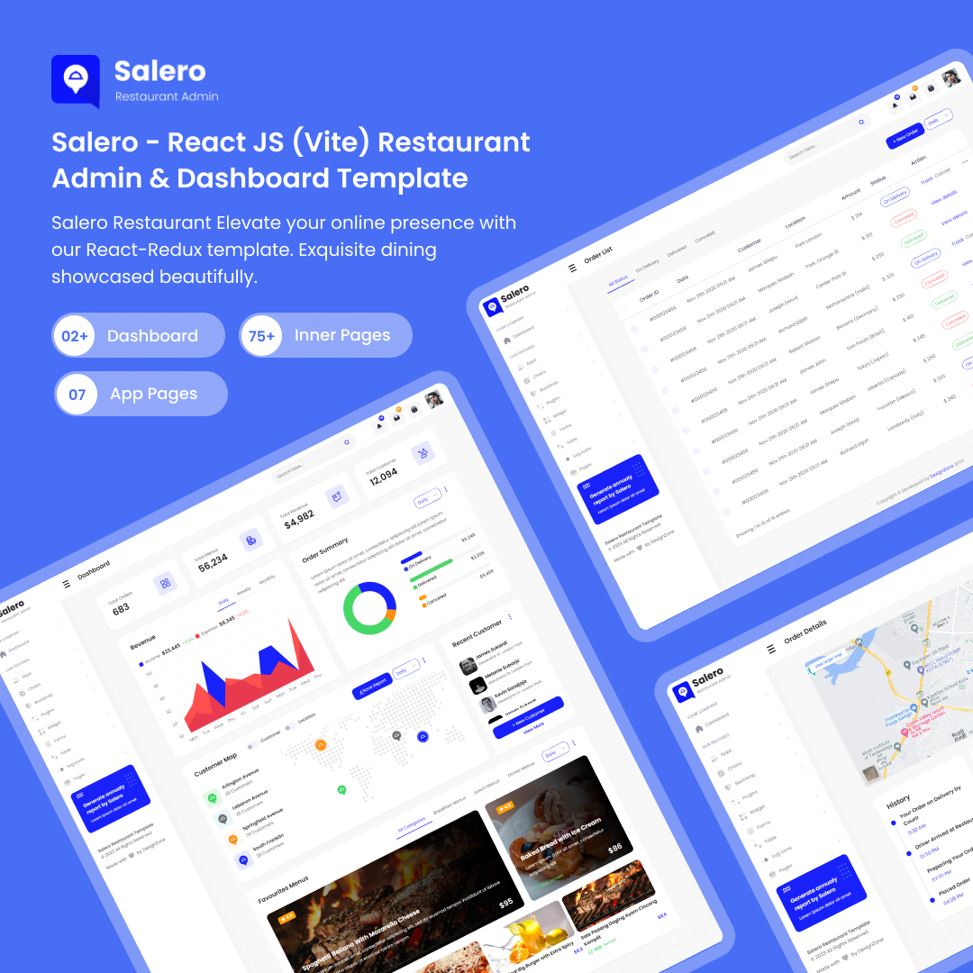 Salero - React JS (Vite) Restaurant Admin & Dashboard Template branding creative design illustration logo product design template ui uiux website