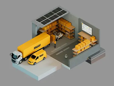 RWW Infographic | 6. Logistics & Transportation 3d 4.0 4d branding cinema corporate grey identity illustration industry infographic isometric logistics orange redshift rww style track transportation warehouse