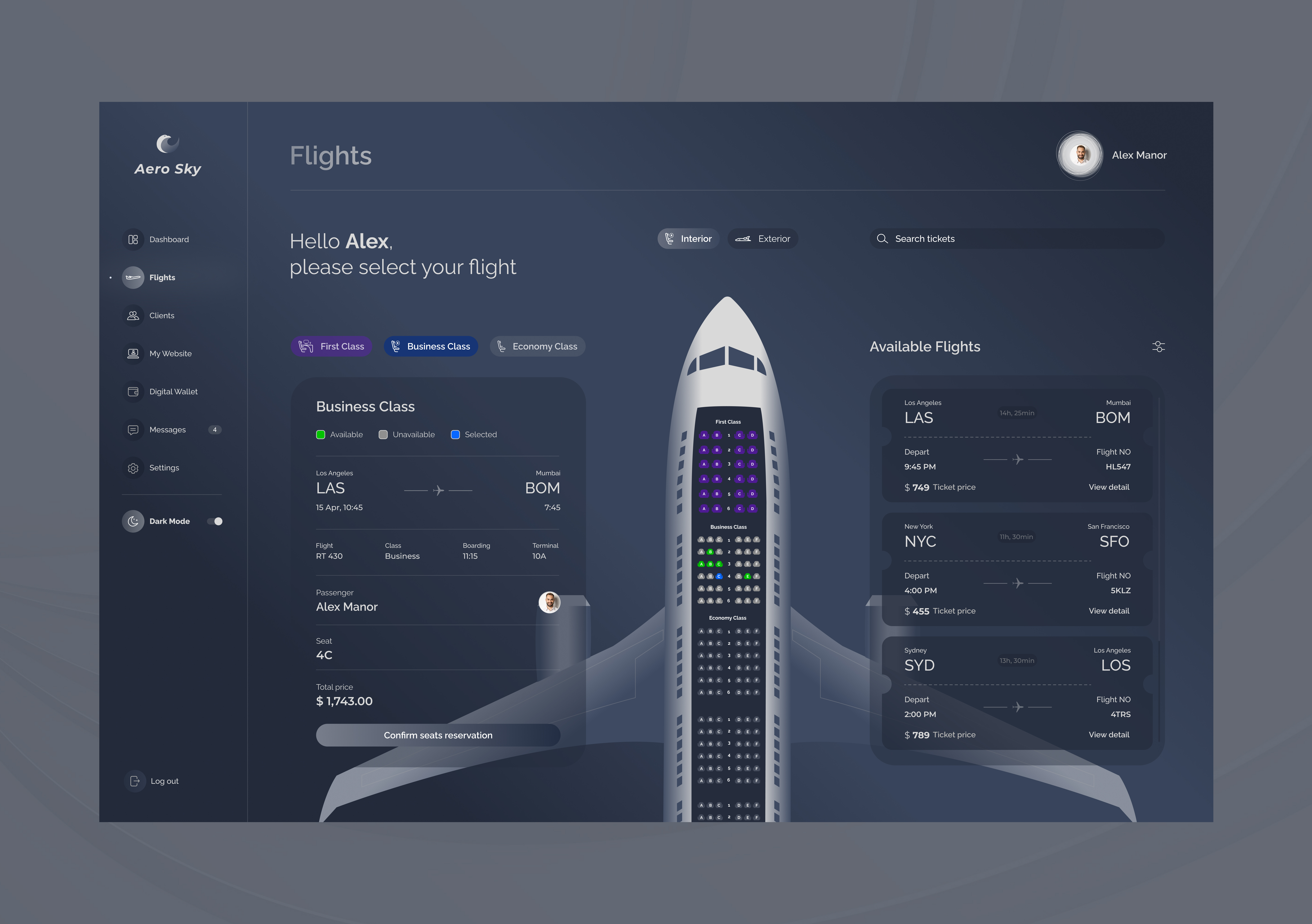 Flight Booking Management UX/UI Dark Mode app branding colors design experience illustration logo ui