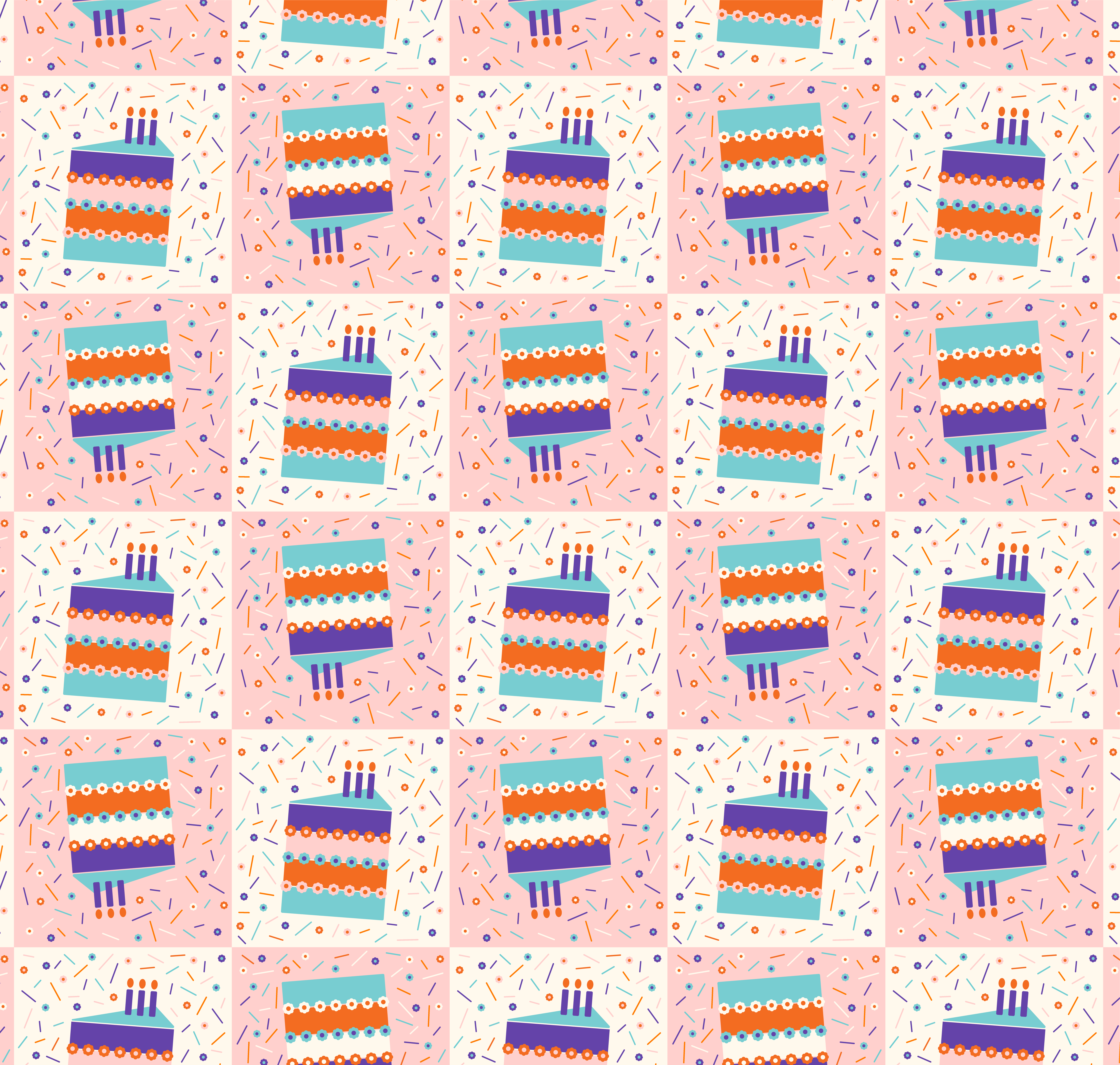 Birthday Cake Checker Pattern birthday cake confetti design greeting card illustration pattern stationery surface pattern