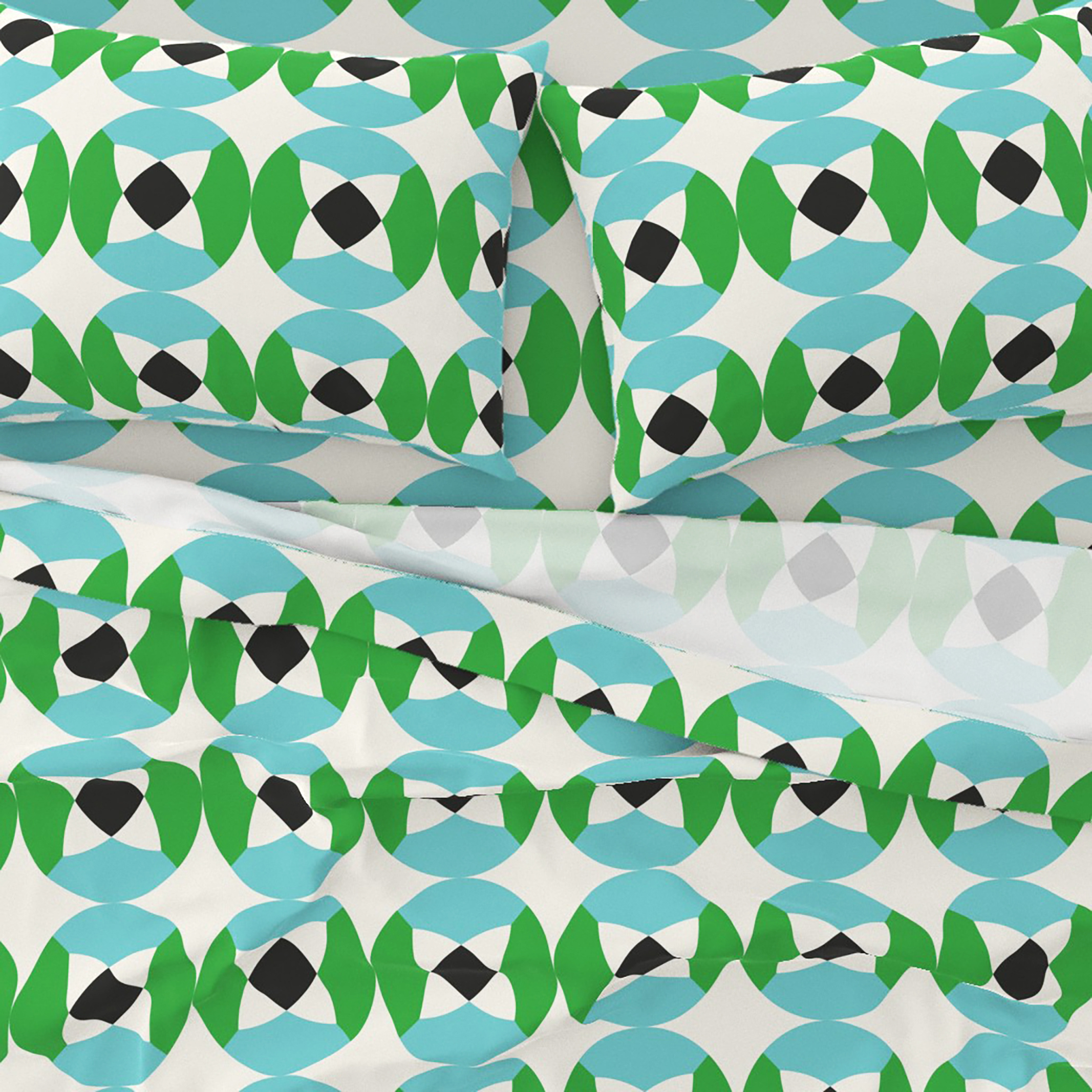 Mod Circles Surface Pattern Design for Bed Sheets bedding circle design fabric graphic design grid mid century minimal mod pattern retro sheets surface pattern tile