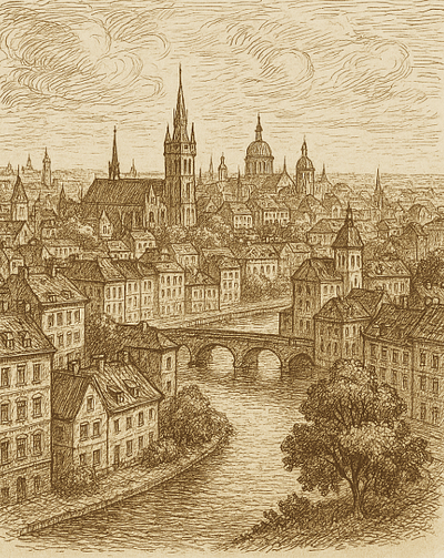 Panorama of the city in sepia ai art city panorama panoramacity