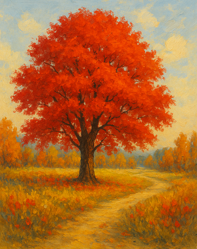 Red tree in the autumn forest art autumn autumnthree forest three