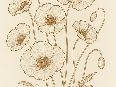 Poppy flowers in a line ai art design flower lineandflower poppyflower