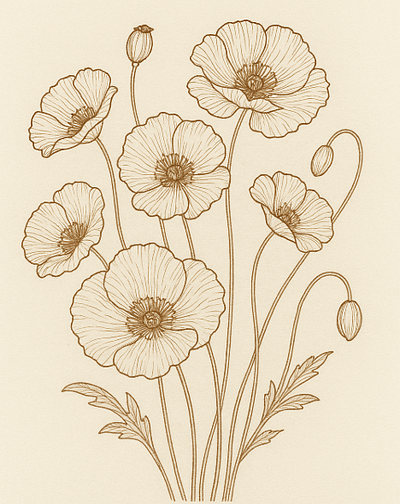 Poppy flowers in a line ai art design flower lineandflower poppyflower