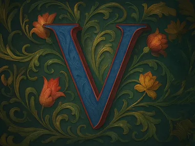 36 Days of Type - V branding depth design distressed drop cap elegant floral flowers illustration leafy leaves letter lettering logo ornate type typography v victorian vintage