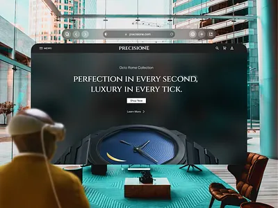 Precisione - Website UI in Apple Vision Pro advertising apple vision pro brand identity branding design graphic design luxury luxury brand luxury branding luxury watch luxury website marketing design minimal design mockup design rich brand ui vision pro visual design watch brand web design