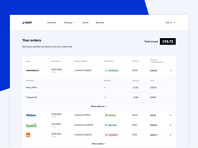 Slash Orders page design orders responsive table tables ui uiux ux web web design