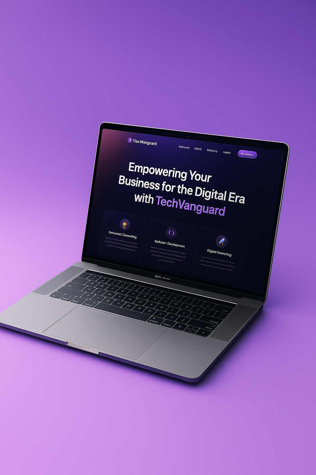🚀 Futuristic UI for TechVanguard - Innovation at Its Best 3d preview bold fonts clean design digital agency elementor pro futuristic ui gradient theme landing page macbook mockup modern layout startup site techvanguard ui concept web design website mockup wordpress ui