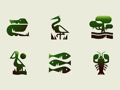 Swamp Nature Icons animals birds fish florida iconography icons nature swamp