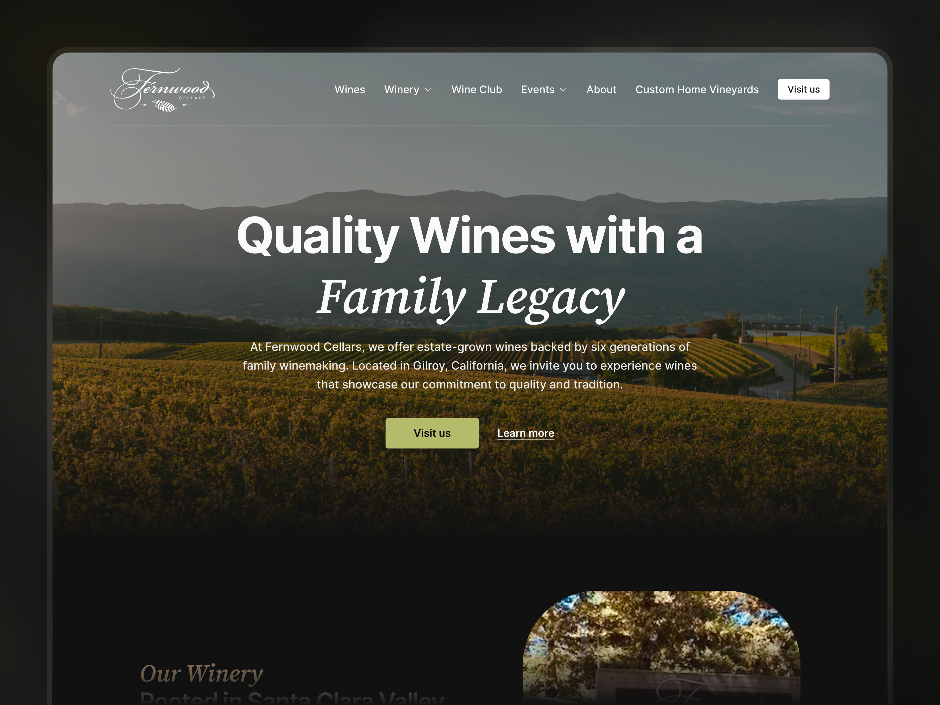Website for a Winery Company – Fernwood Cellars design figma landing page landscape luxury ui vineyard web webdesign winery