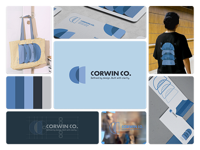 Corwin Co. Architectural identity for clarity-driven glasswork. architecture blue brand branding card design envelope glass logo shirt tote