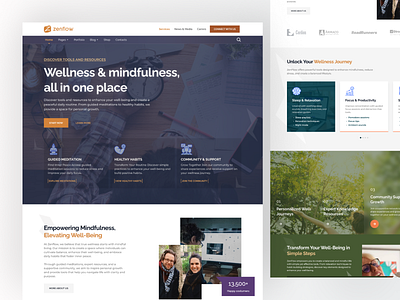 ZenFlow – Mindfulness App UI Design branding landing page meditationapp mindfulnessapp minimalistui productdesign ui uiux uiuxdesign website wellnesstech zenflow