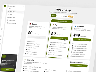 TalkFusion - AI Chat Dashboard [Subscription Page] ai ai chat artifical intelligent clean design dashboard design plans pricing pricing plan subscription ui ui design uiux ux