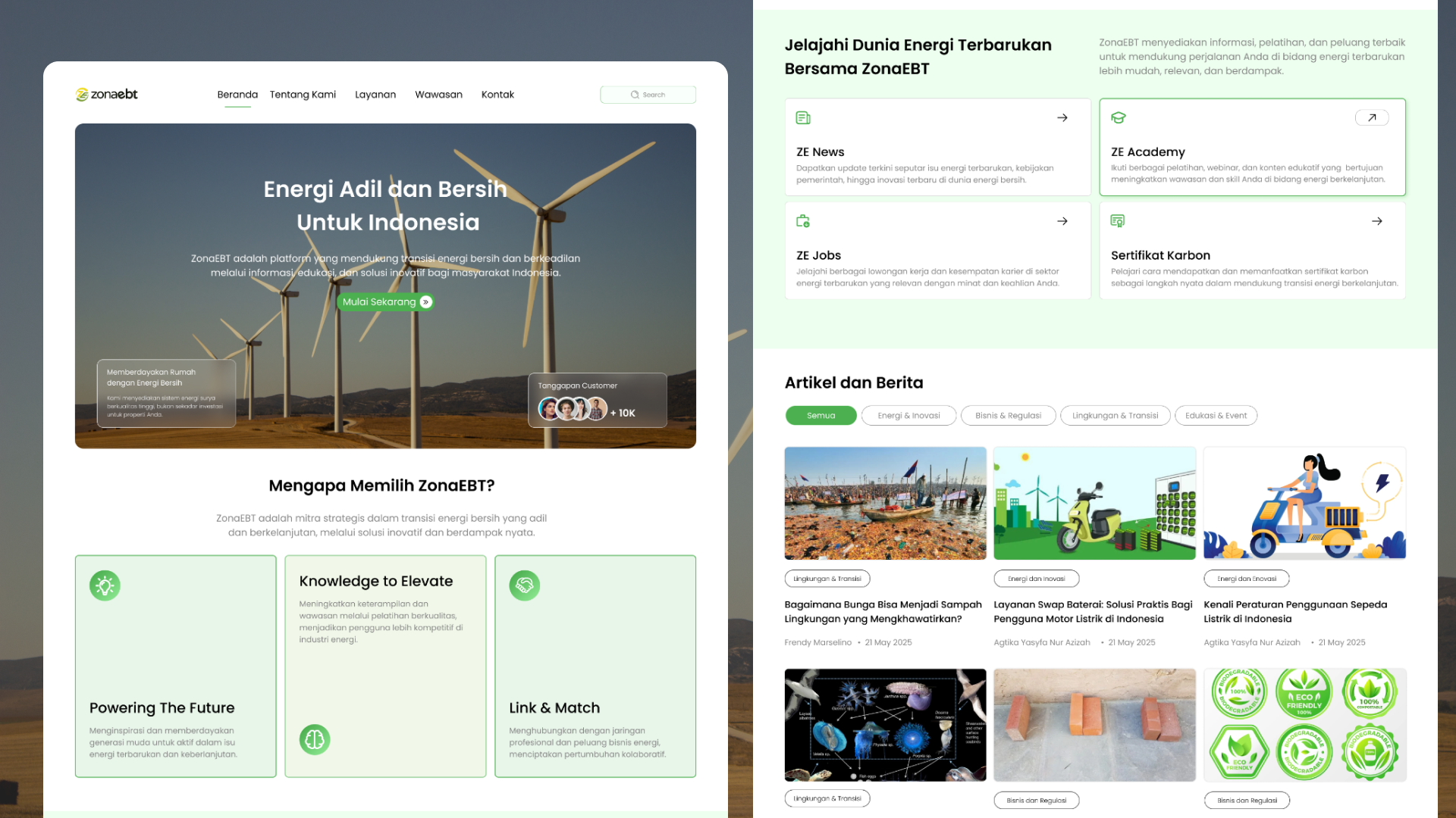 Redesign Website ZonaEbt company profile energy energy platform environment landing page modern ui renewable energy sustainability web design