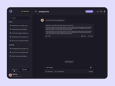Legal Chat UI – Light & Dark Mode app design artistic rishi chat ui chatgpt chatting dark mode design legal platform ui light mode mobile app design rishikesh malviya support ui ui design uiux upgrade web app web ui website website design