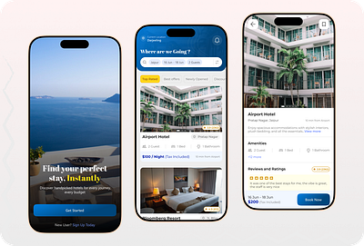 Hotel Booking airbnb bnb book booking button cta dshboard filter hotel iphone location minimal mobile rating ui