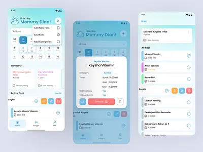 MomTracker - Task Management for Busy Moms app design momtech parenting app task management todo app uxdesign