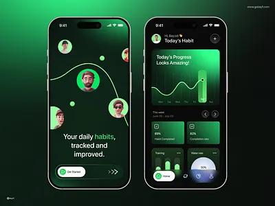 Habit Tracker Mobile App UI Design - Habitly app design trends clean app interface daily planner app daily routine tracker dark mode app dashboard ui kit habit tracker app habit tracking dashboard health and wellness app minimal app ui mobile app concept mobile app ui mobile ui inspiration modern ui design personal growth app productivity app design progress tracker app self improvement app uiux design wellness app design