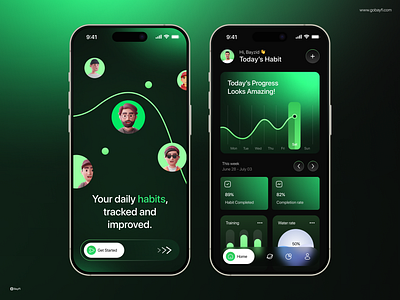 Habit Tracker Mobile App UI Design - Habitly app design trends clean app interface daily planner app daily routine tracker dark mode app dashboard ui kit habit tracker app habit tracking dashboard health and wellness app minimal app ui mobile app concept mobile app ui mobile ui inspiration modern ui design personal growth app productivity app design progress tracker app self improvement app uiux design wellness app design